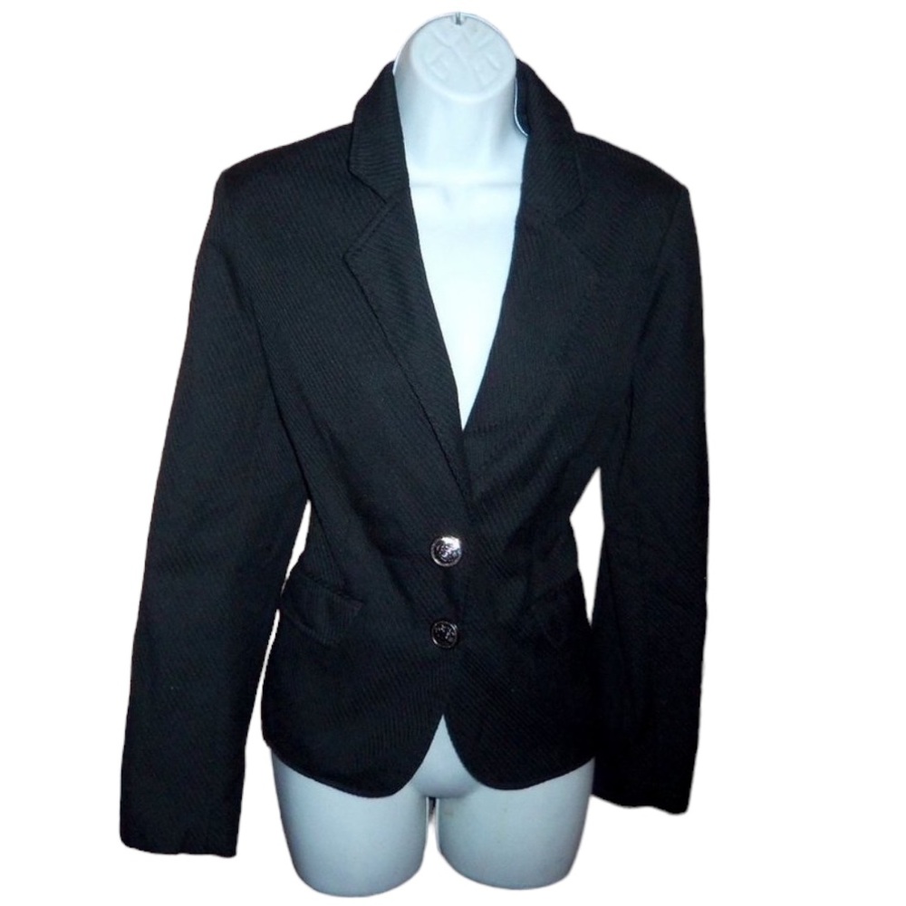 1830 Black Lined Silver Tone Crest Button Blazer Jacket - Size 10